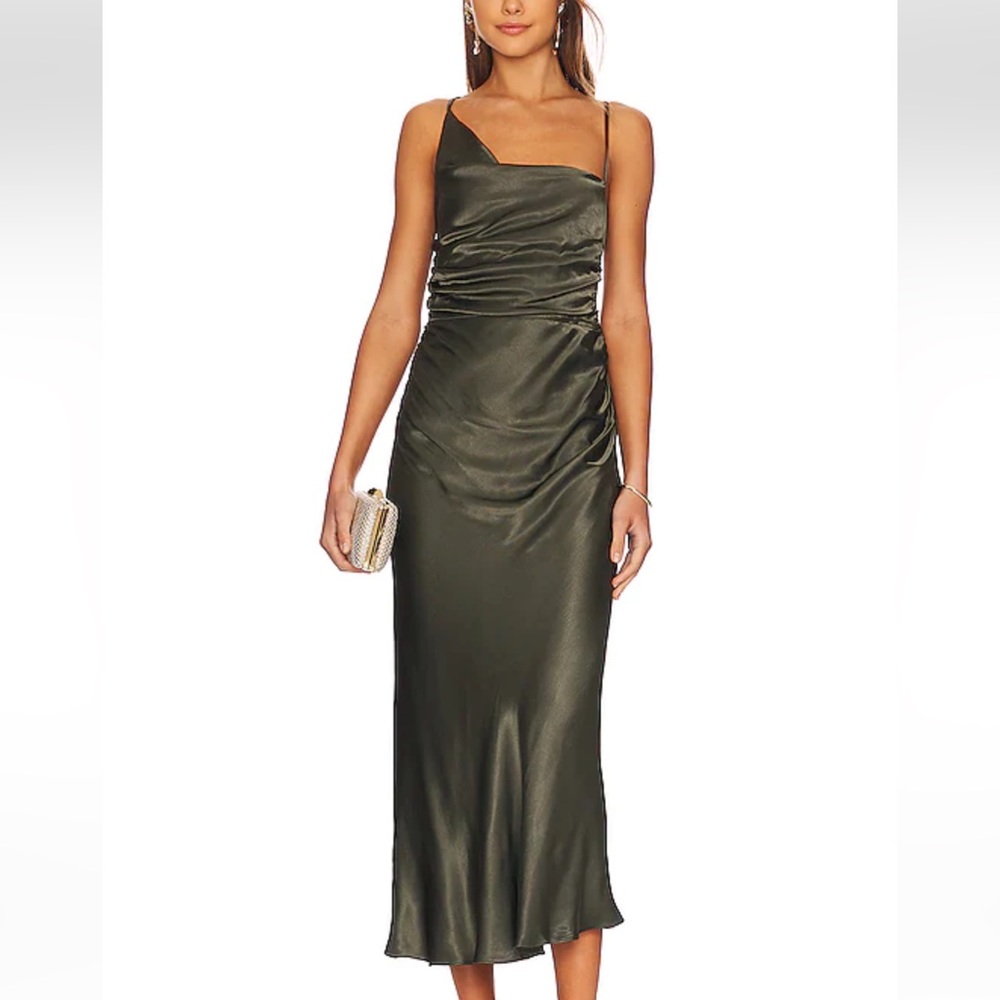 SHONA JOY Giorgia Asymmetrical Midi Dress - Forest